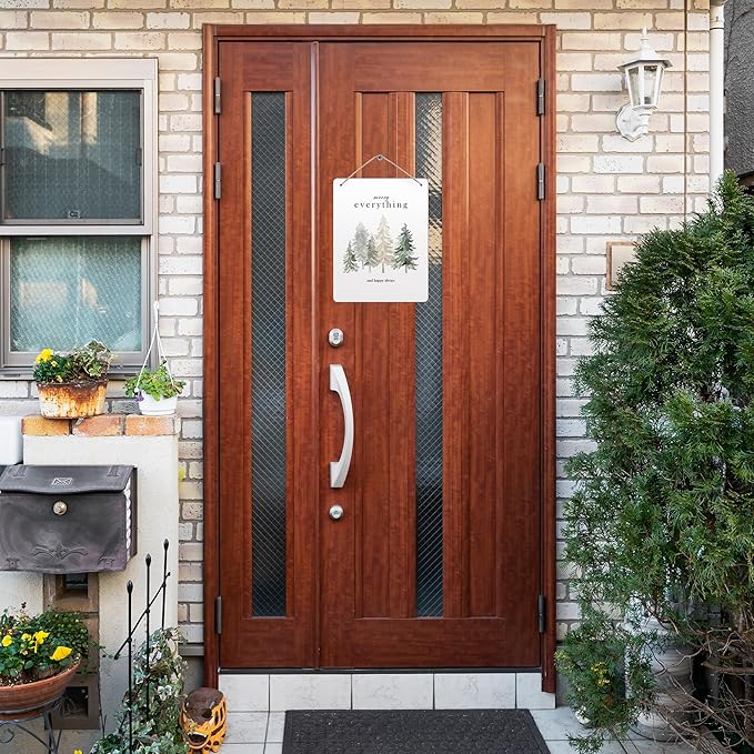 Pine Tree Winter Hanging Wooden Signs 10x8, Welcome Winter Signs, Winter Tree Wall Decor, Merry Everything and Happy Always Winter Home Room Office Hanging Wall Decor-Ruum Studio Home