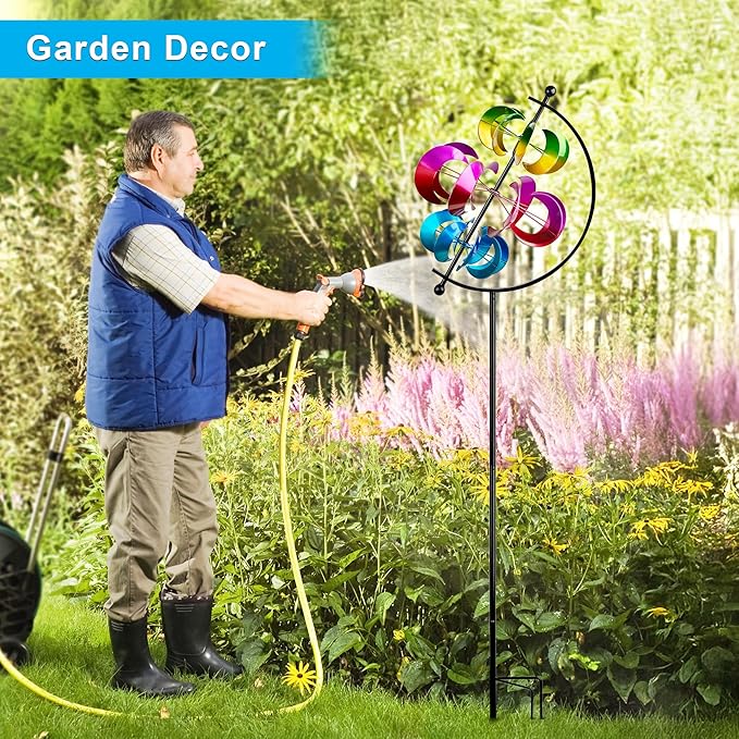 62.9" Large Wind Spinner Outdoor Decor, Garden Art with Metal Stake, Resistant for Yard, Patio and Lawn-Ruum Studio Home