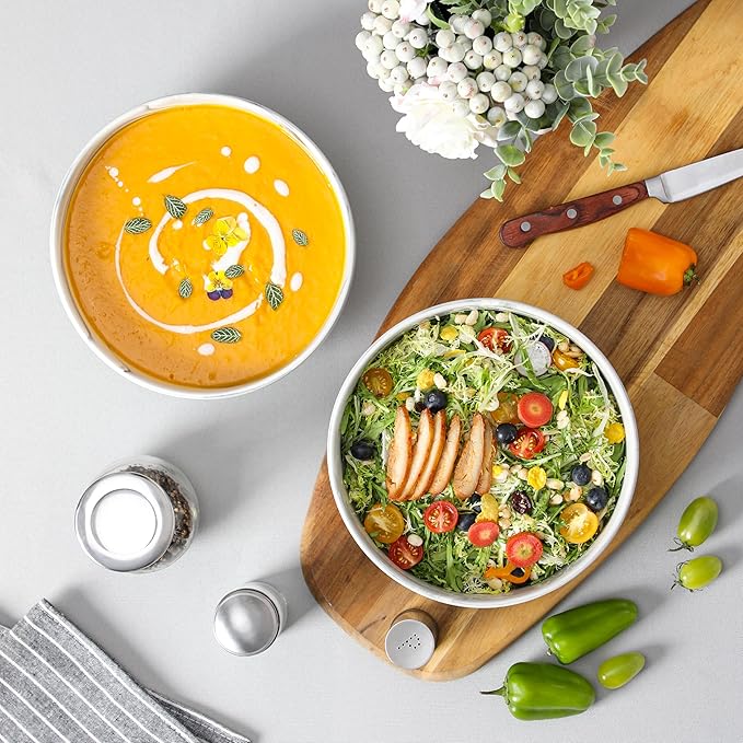 MALACASA Large Serving Bowls, 60 OZ (8'') Salad Bowls Set of 2, Ceramic Mixing Bowls for Kitchen, Serving Bowl for Soup, Pasta, Side Dishes and Entertaining, Marble Grey, Series REGULAR-Ruum Studio Home