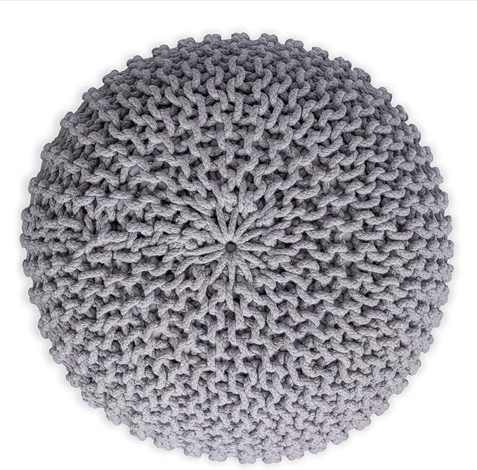 BIRDROCK HOME Round Pouf Ottoman | Cotton Braided Foot Stool with Bean Bag Filling | Boho Foot Rest for Living Room & Bedroom | Compact & Comfortable Seating, Lightweight & Soft | Light Grey-Ruum Studio Home
