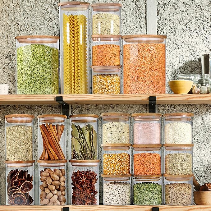 Urban Green Glass Jars with Airtight Lids, Airtight Glass Canisters set, Large Food Storage Containers with Wood Lids, 2 Pack of 100oz， Dry Food Pantry Jars, Flour Containers-Ruum Studio Home