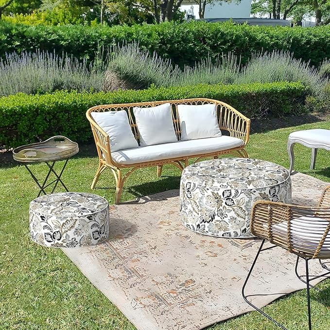 LVTXIII Inflatable Stool Ottoman Footrest with Handle, Decorative Fade-Resistant Foot Stool, Indoor or Outdoor Pouf for Home Garden and Camping Use, 21x21x9, Dailey Tan-Ruum Studio Home