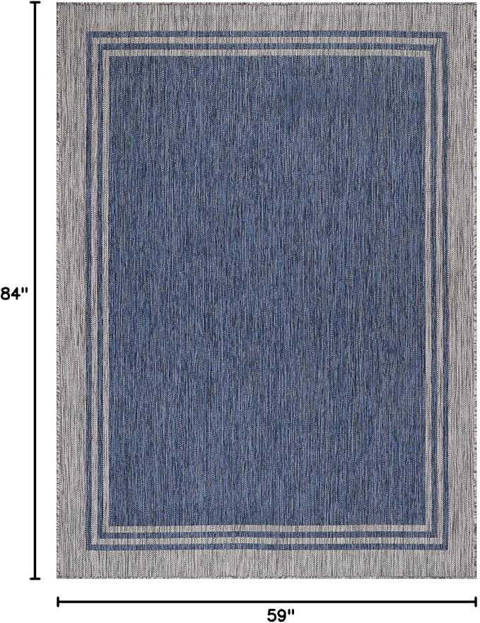 Bordered Outdoor Rug 5x7 Washable Outside Carpet for Indoor Patio Porch Waterproof Easy Cleaning Non Shedding Area Rugs Navy 5 x 7-Ruum Studio Home