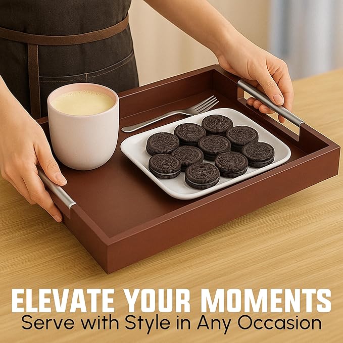 Acacia Wood Serving Tray with Handles - 17" x 13" Rectangular, Decorative Ottoman Tray for Living Room, Coffee Table, Breakfast in Bed, Candle Display-Ruum Studio Home