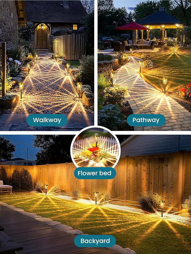Solar Lights Outdoor Waterproof,4 Pack Gold Pathway Lights with 10-40 LM Dimmable Glass and Metal, Solar Powered Garden Decor for Yard,Patio,Pathway,Driveway Fall Decoration(Warm White)-Ruum Studio Home