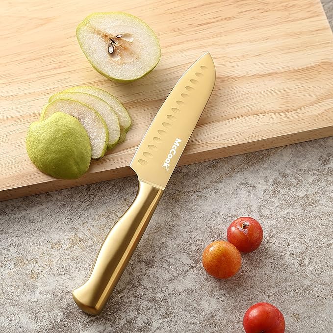 McCook® Kitchen Knife Sets, Golden Titanium Stainless Steel Knives Block Set with Built-in Sharpener-Ruum Studio Home