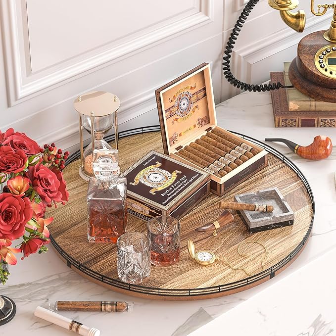 Acacia Wood 24" Lazy Susan Turntable Organizer for Table Top, Farmhouse Extra Large Round Lazy Susan for Serving Kitchen Countertop Cabinet for Charcuterie Centerpiece, Bathroom Vanity Tray Decor-Ruum Studio Home
