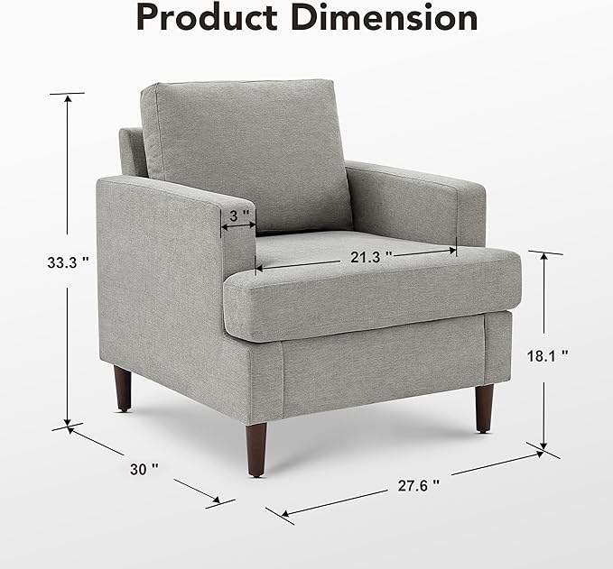 Mid-Century Accent Chair,Modern Linen Fabric Armchair for Living Room,Comfy Upholstered Reading Accent Chairs for Bedroom,Single Sofa Chair with Wood Legs (Light Grey, 2 Pack)-Ruum Studio Home
