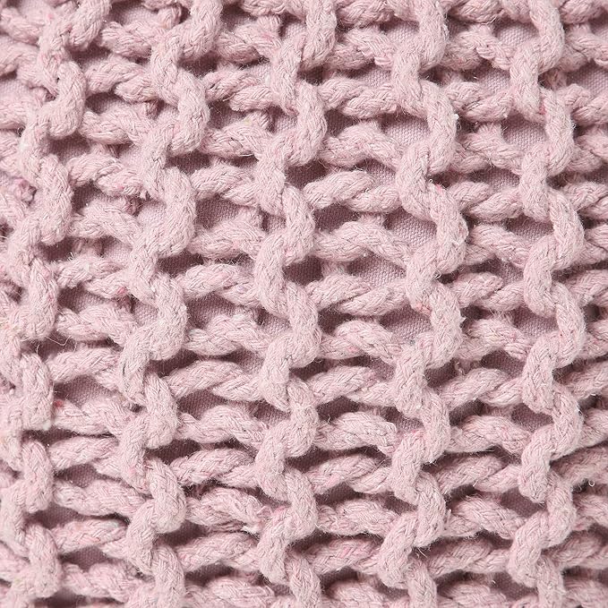 REDEARTH Round Pouf Ottoman - Hand Knitted Boho Poof Home Décor Pouffe Circular Footrest for Living Room - Bedroom - Lounge - 100% Cotton (19.5"x19.5"x14") - Pale Pink-Ruum Studio Home