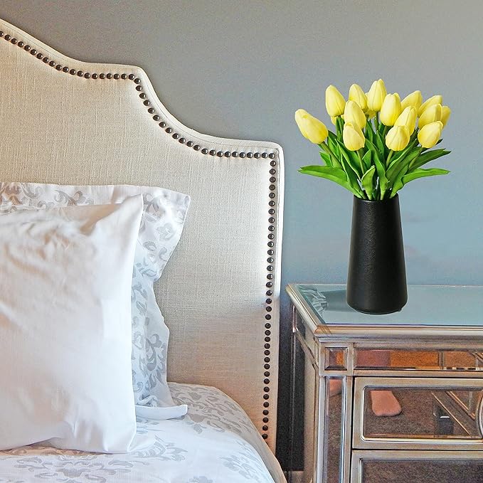 Mandy's Artificial Tulips 20 Stems Light Yellow PU Faux Flowers for Wedding Home Decor 13.5 Inch-Ruum Studio Home