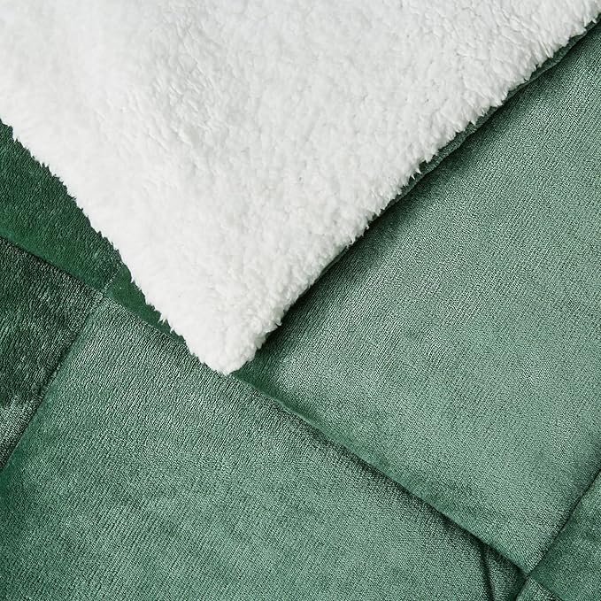 Amazon Basics Reversible Sherpa Comforter Set with Pillow Sham, Green, Queen/Full-Ruum Studio Home