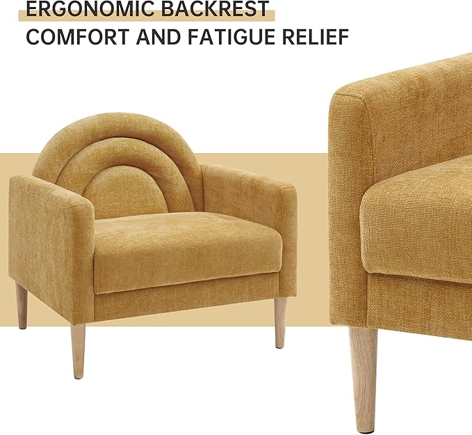 Accent Chair Reading Chair with Armrest, Small Comfy Chair for Small Spaces, Modern Linen Upholstered Armchair for Bedroom & Living Room, Single Sofa Chair with Wood Legs, Easy Assembly (Yellow)-Ruum Studio Home