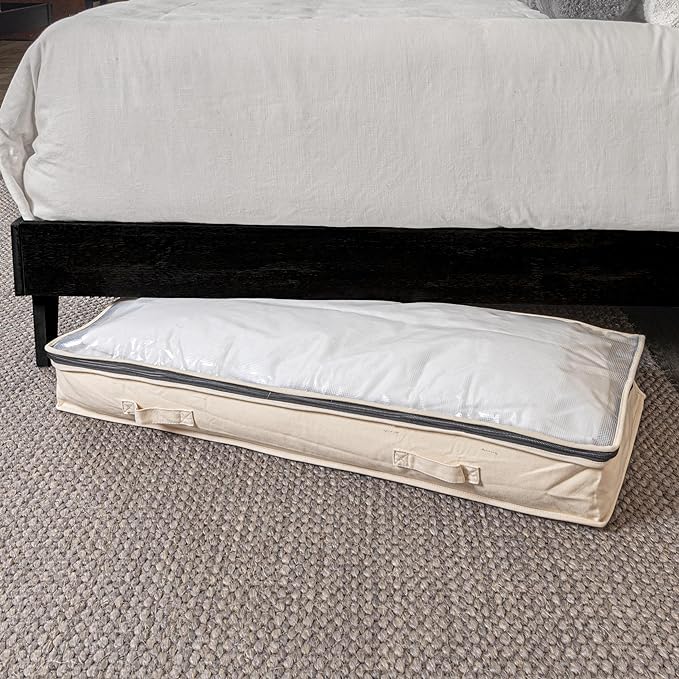 Household Essentials Cotton Canvas Under Bed Clothing and Linen Storage Bag | Natural-Ruum Studio Home