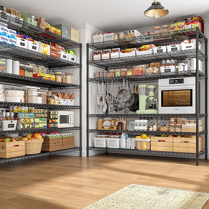 REIBII 83"H Storage Shelves 3840LBS Metal Shelving Unit Garage Shelving Heavy Duty 6 Tier Commercial Adjustable Wire Shelving for Storage Rack for Pantry, Garage, Kitchen, 83"H x 55.5"W x 18"D, 2PCS-Ruum Studio Home