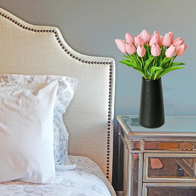 Mandy's Artificial Tulips 20 Stems Light Pink PU Faux Flowers for Wedding Home Decor 13.5 Inch-Ruum Studio Home