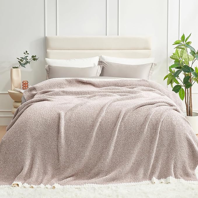 Snuggle Sac Queen Size Bedding Blanket Taupe,Super Soft Warm Microfiber Blankets Cozy Knit Fuzzy Plush Bed Blankets,Heather Taupe, 90x90 inches-Ruum Studio Home