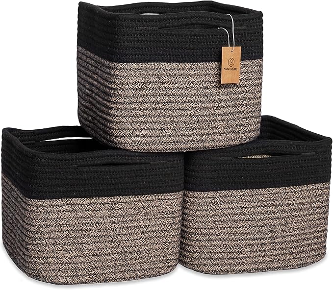 NaturalCozy Storage Cubes 9”x9”x7”Cotton Rope Woven Baskets for Organizing 3-Pack | 9 Inch Cube Storage Bin | Small Basket for Shelf Nursery, Pantry, Decorative Plant, Bathroom Closet, Toy Gift-Ruum Studio Home