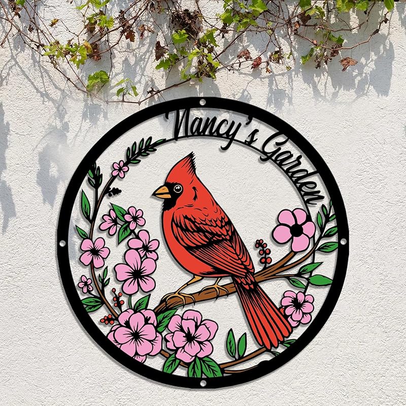 Personalized Name Garden Cardinal Metal Signs with Stake, Custom Family Name Yard Decor for Outdoor Outside, Cardinal Lawn Patio Stake Gardening Enthusiasts Grandmothers Gift-Ruum Studio Home