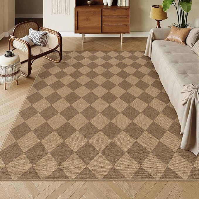 Lahome Checkered Easy Jute 6x9 Rug, Large Rugs for Living Room Dining Room Farmhouse Indoor Outdoor Carpet, Checkerboard Washable Geometric Rug Non Slip Black Carpet for Office Backyard Patio-Ruum Studio Home