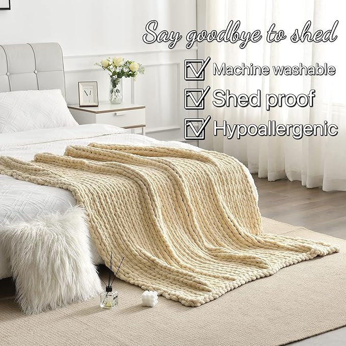 Maetoow Tighter Version Chenille Chunky Knit Blanket Throw （40×50 Inch）, Handmade Warm & Cozy Blanket Couch, Bed, Home Decor, Soft Fleece Banket, Boho Thick Blankets and Giant Yarn Throws，Brown-Ruum Studio Home