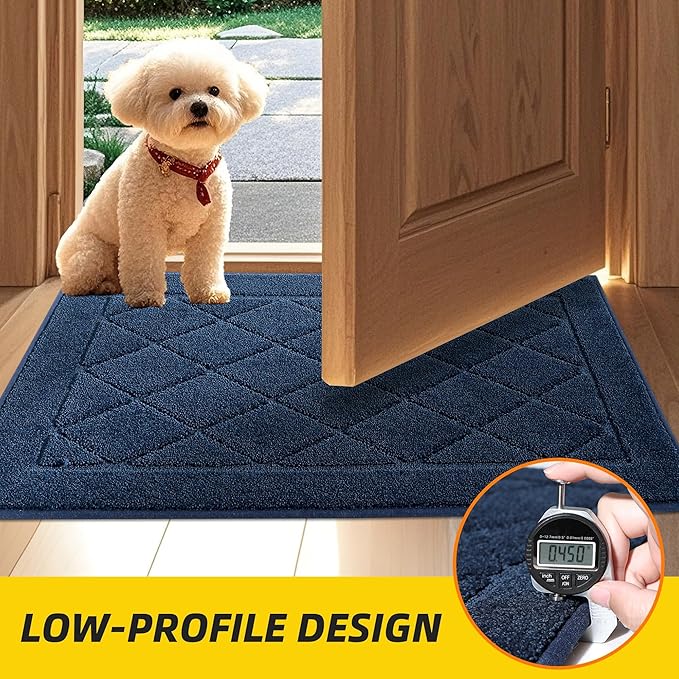 JSEI Dirt Trapper Door Mat 36"x60", Non-Slip Washable Entryway Mats, Dog Door Mat, Stain Resistant and Absorbent Floor Mats, Low Profile Welcome Mat for Front Back Door, Navy Blue-Ruum Studio Home