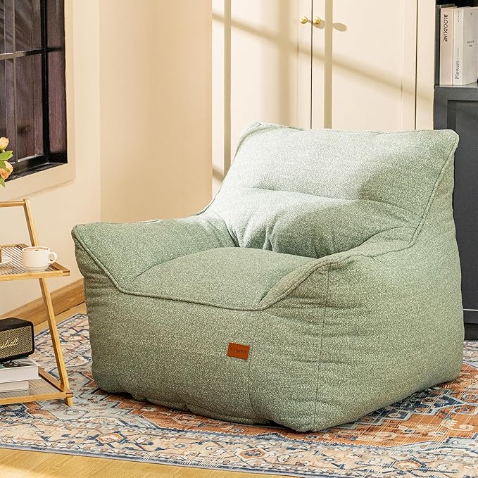 Bean Bag Chair for Adults, Comfy Tufted Bean Bag Chair Sofa with Armrests, Lazy Beanbag Chair with Foam Filler Stuffed Bean Bag Couch Sofa for Reading in Bedroom, Living Room and Dorms-Ruum Studio Home