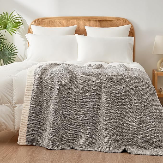 Snuggle Sac Grey Throw XL Blanket, Super Soft Warm Oversized Throw Knit Blankets Fuzzy Plush, Dark Grey, 50x70 inches-Ruum Studio Home
