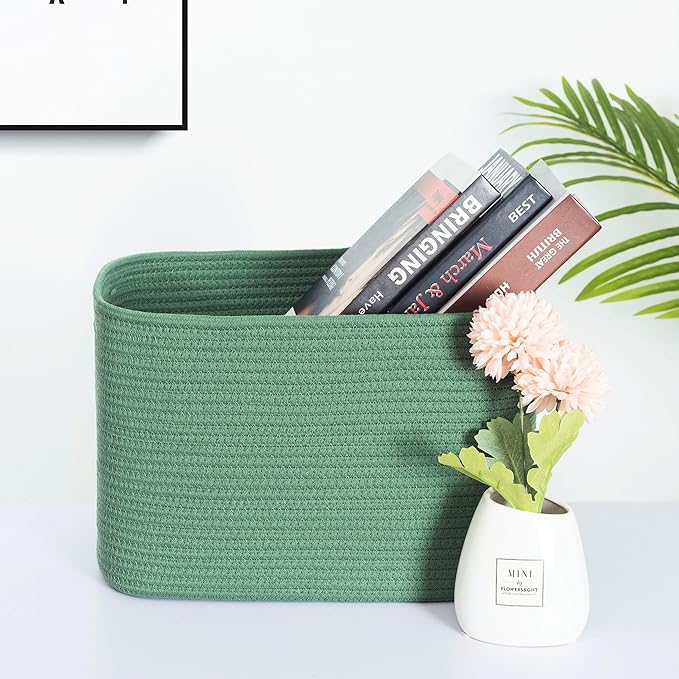 MINTWOOD Design 3-Pack Decorative Woven Storage Baskets for Shelves, Cube Bin Box for Organizing Books, Shoes, Dog Toys, Pantry Closet and Living Room Organizer, Forest Green-Ruum Studio Home