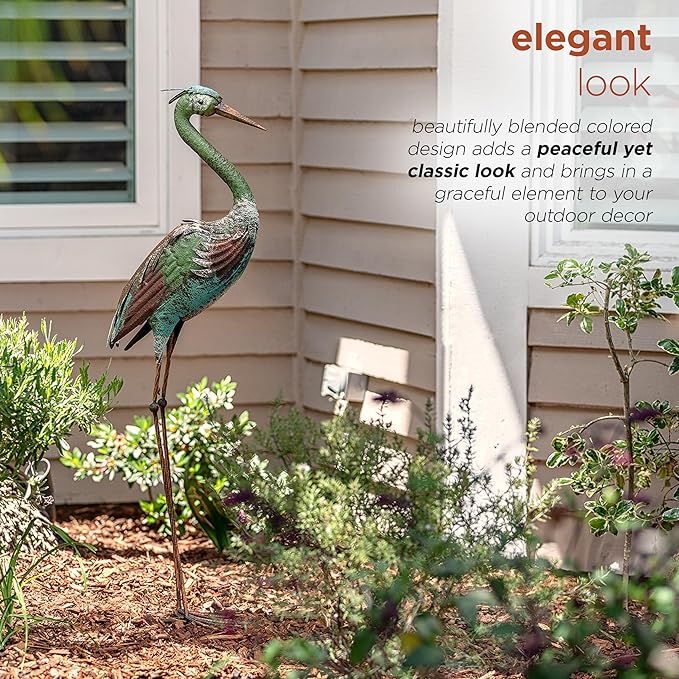 Alpine Corporation 40" Tall Outdoor Rustic Metal Crane Statue Yard Art Decoration-Ruum Studio Home