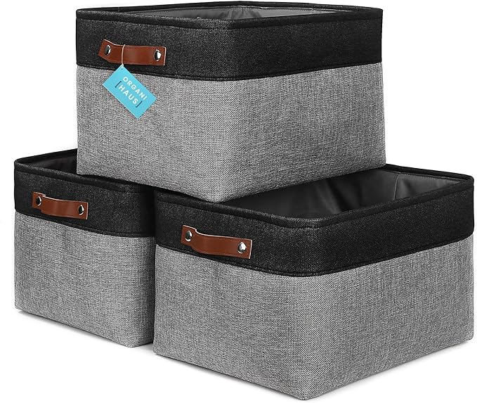OrganiHaus Extra Large Fabric Storage Bins for Shelves 16x13in, Closet Storage Baskets for Shelf Organizing, Canvas Rectangle Bins for Organization, Linnen Baskets for Organizing - Gray/Black-Ruum Studio Home