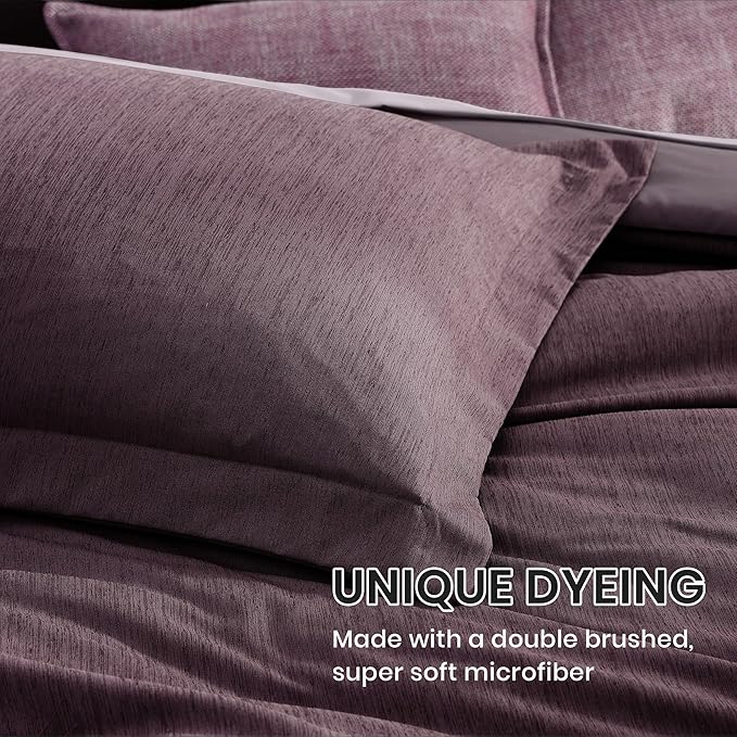 Monbix Full Size Comforter Set, Italian Plum Bedding Comforter for Full Size Bed Set Reversible, Bedding Sets Full 7 Pieces, Cationic Dyeing Bed in a Bag with Comforter, Sheets, Pillowcases & Shams-Ruum Studio Home