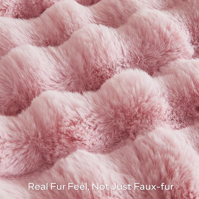 JELLYMONI Faux Fur Throw Blanket, Pink Cozy Plush Bubble Bed Blanket, Thick and Warm, Twin (60" x 80")-Ruum Studio Home