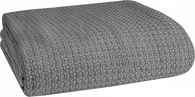 Elvana Home 100% Cotton Bed Blanket, Breathable Bed Blanket King Size, Cotton Thermal Blankets King, Perfect for Layering Any Bed for All Season, Charcoal Grey-Ruum Studio Home