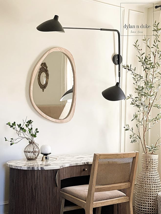 Irregular Wood Frame Boho Mirror - Large Wall Mounted Accent, Asymmetrical, Modern Aesthetic Wall Decor for Bedroom, Entryway, Living Room, Bathroom (Natural)-Ruum Studio Home