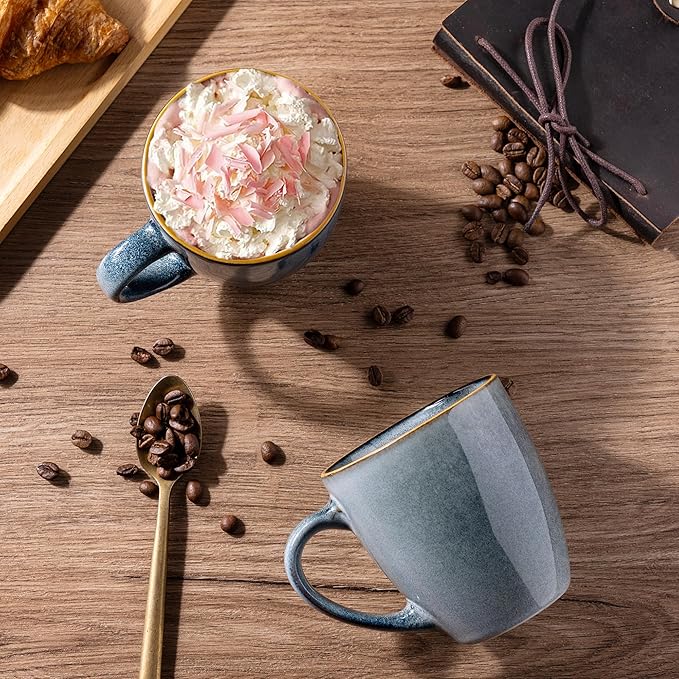 GBHOME Ceramic Coffee Mugs Set of 4, 12oz Stoneware Coffee Mugs Set For Dad Mom Women MEN, Light Weight Ceramic Coffee Cups for Latte/Tea/Beer/Hot Cocoa, Dishwasher & Microwave Safe-Ruum Studio Home