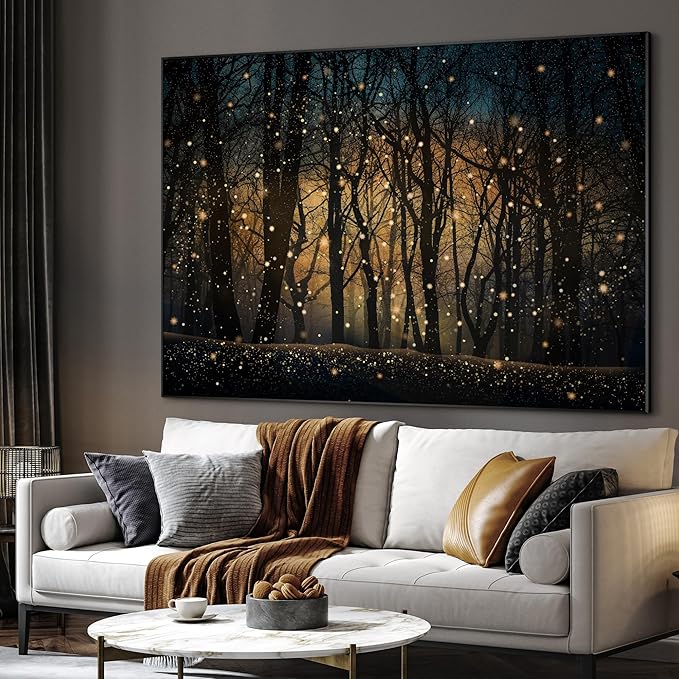 SIGNWIN 36"x46" Extra Large Framed Wall Art Magical Firefly Night Forest, Enchanted Woodland Scene for Home Living Room Bedroom Decor (Frame Assembly Required)-Ruum Studio Home