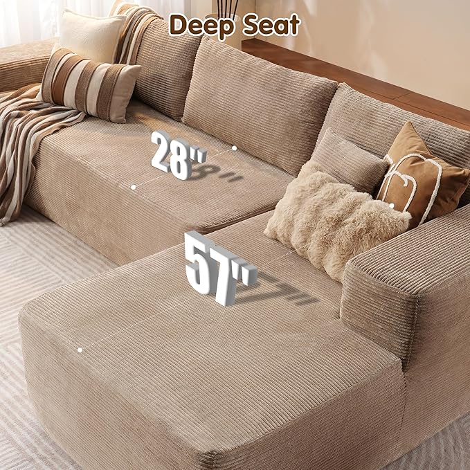 ovios 104" Cloud Sectional Couch with L-Shape Chaise,Modern Modular Sofa with Deep Seat, Upholstered Couches for Living Room Bedroom,No Assembly Required, Camel (Corduroy Fabric)-Ruum Studio Home