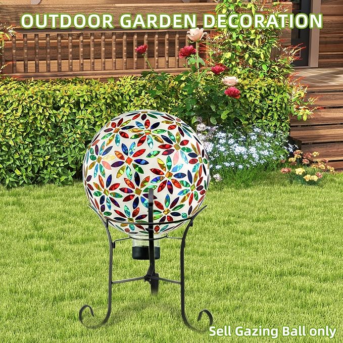 VOREEN Mosaic Glass Gazing Ball Outdoor Gazing Globe, Reflective Ball Yard Decoration for Homes, Patio, Lawn and Gardens, Gift for Mom Wife Friend, 10-Inch, Multi Colored Flowers Design-Ruum Studio Home