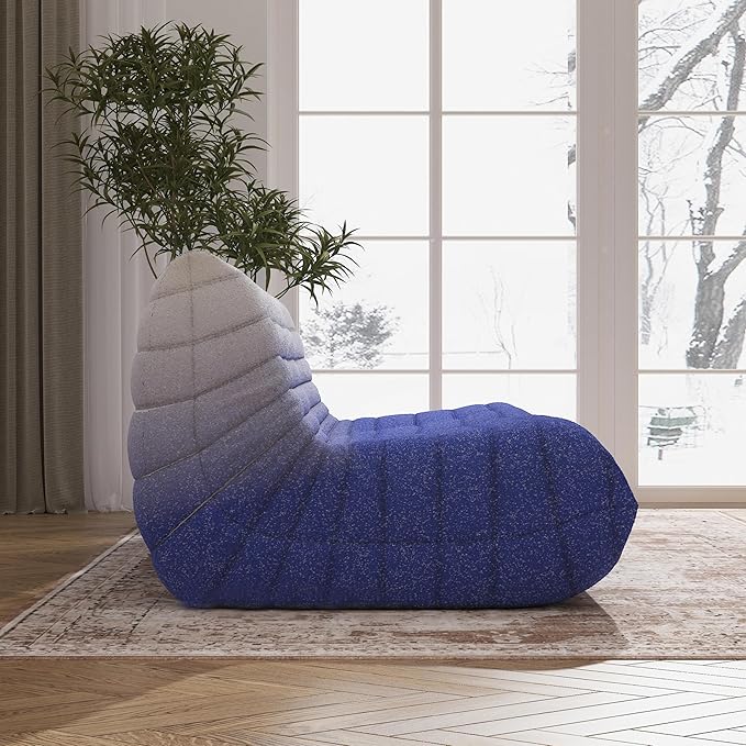 Big Bean Bag Chairs for Adults, 3 Seater Large Bean Bag Sofa, Fireside Chair Lazy Sofa Chair with High Density Comfortable Foam, Modern Bean Bag for Living Room, Bedroom, Office (Blue&White)-Ruum Studio Home
