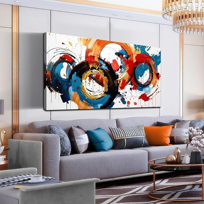 Abstract Wall Art Large Canvas Prints Modern Living Room Bedroom Home Office Wall Decor Framed Colorful Circle Abstract Picture Ready to Hang Size 30x60-Ruum Studio Home