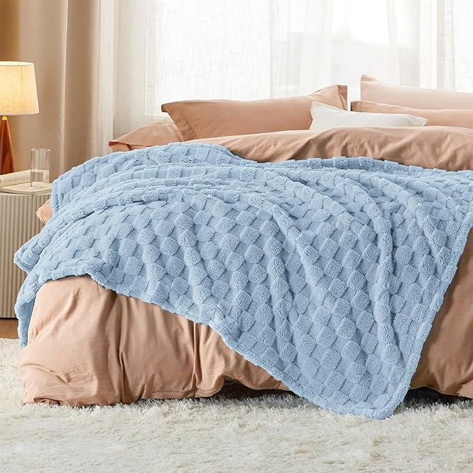 Bedsure GentleSoft Light Blue Throw Blanket for Couch - Checkered Fleece Blankets Gifts for Women Men Girls, Cute Soft Cozy Throw for Bedroom Home Decor Gifts, 50x60 Inches-Ruum Studio Home