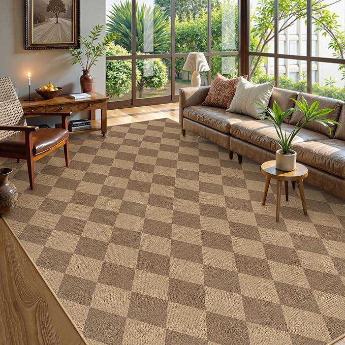Lahome Checkered Easy Jute Rug, 9x12 Washable Dining Room Rug Indoor Outdoor Carpet, Farmhouse Neutral Non Slip Non Shedding Stain Resistance Floor Carpet for Patio Living Room Office-Ruum Studio Home