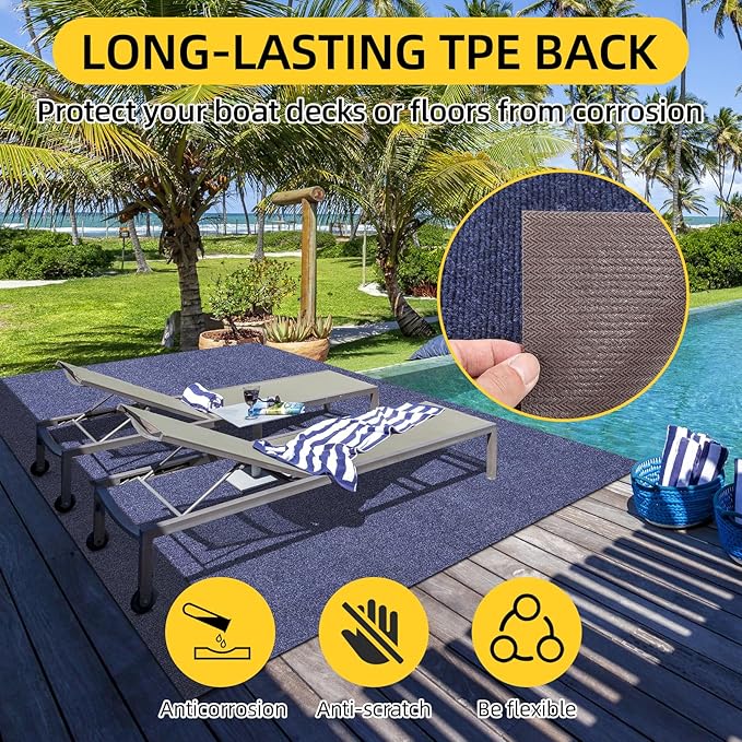 Marine Carpet,5 FT x 20 FT Deep Blue Indoor Outdoor Rug 0.2" Thick Boat Carpeting with Water-Proof TPE Backing, Non-Slip Outdoor Marine Carpet Roll for Home, Patio, Porch, Deck-Ruum Studio Home