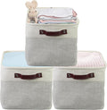 SIMPLE HOUSEWARE Large Fabric Storage Bin, 15" x 11" with Leather Like Handles, 3 Pack, Gray-Ruum Studio Home