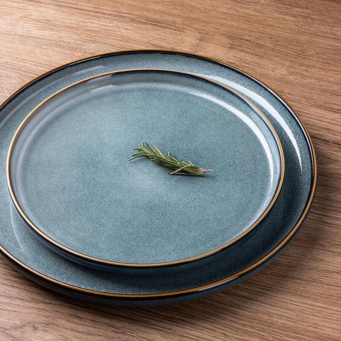 GBHOME Ceramic Dinnerware Sets for 4, 12 Pieces Stoneware Plates and Bowls Sets, Reactive Glaze Dishes -Scratch Resistant, Dishwasher&Microwave Safe, Space Blue-Ruum Studio Home