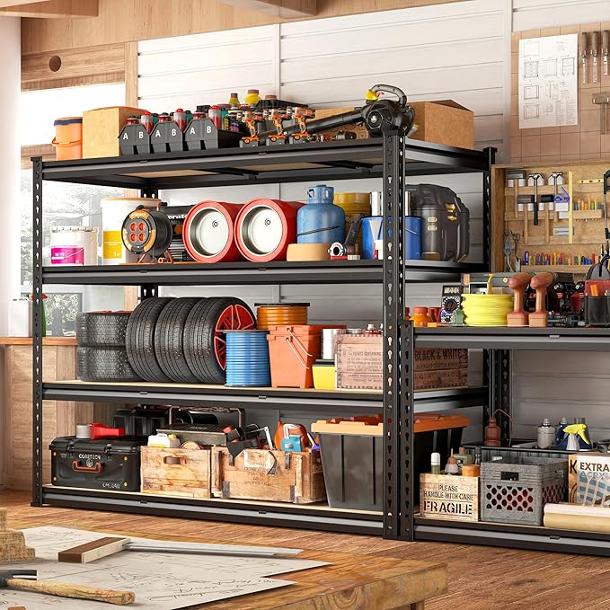 REIBII 48" W Garage Shelving Heavy Duty, 2000LBS Storage Shelves, 4 Tier Adjustable Metal Shelves for Garage Shelving Sturdy Industrial Shelf, Easy Assemble, 48" W x 60" H x 18" D-Ruum Studio Home