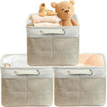 SIMPLE HOUSEWARE Large Fabric Storage Bin, 14.4" x 10" with Handles, 3-Pack, Foldable Organizer for Closet and Shelf, Beige-Ruum Studio Home