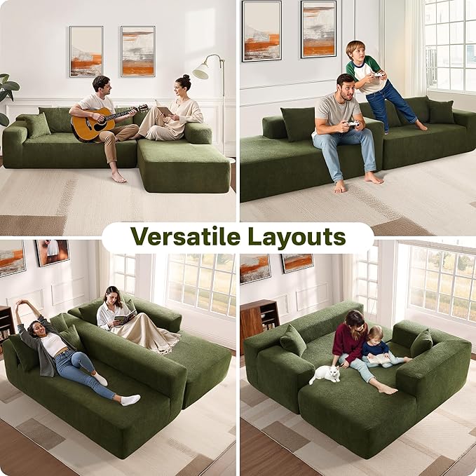 104" Cloud Sectional Couches for Living Room,L Shaped Boneless Couch in A Box,Sleeper Sofa with Comfy Chaise No Assembly Required,Green-Ruum Studio Home