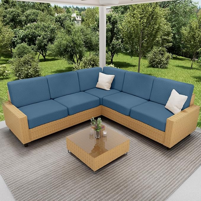 hyha Waterproof Sectional Couch Covers, Non Slip Sofa Couch Cushion Covers L Shape, Thick Stretch Jacquard Fabric, Washable Sofa Slipcovers with Elastic Bottom (1 Piece for Chaise, Blue)-Ruum Studio Home