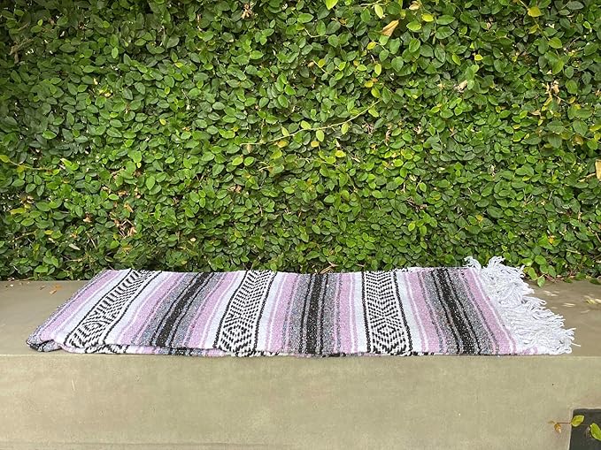 Del Mex Classic Mexican Blanket, Large Authentic Woven Falsa Throw (70"x50"), Artisan Southwest Décor for Beach, Yoga, Outdoors (Lavender)-Ruum Studio Home